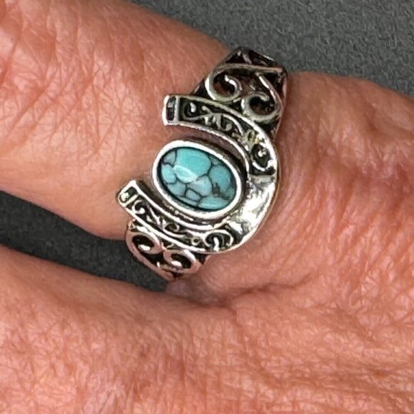 Boho Horseshoe and Faux Turquoise Ring #1370 - Picture 8 of 9